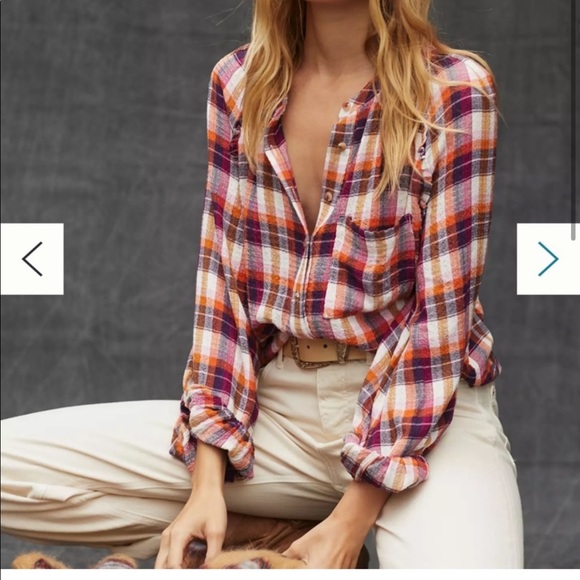 Pilcro Anthropologie Peasant Plaid Breezy Button Up Shirt - Picture 2 of 11